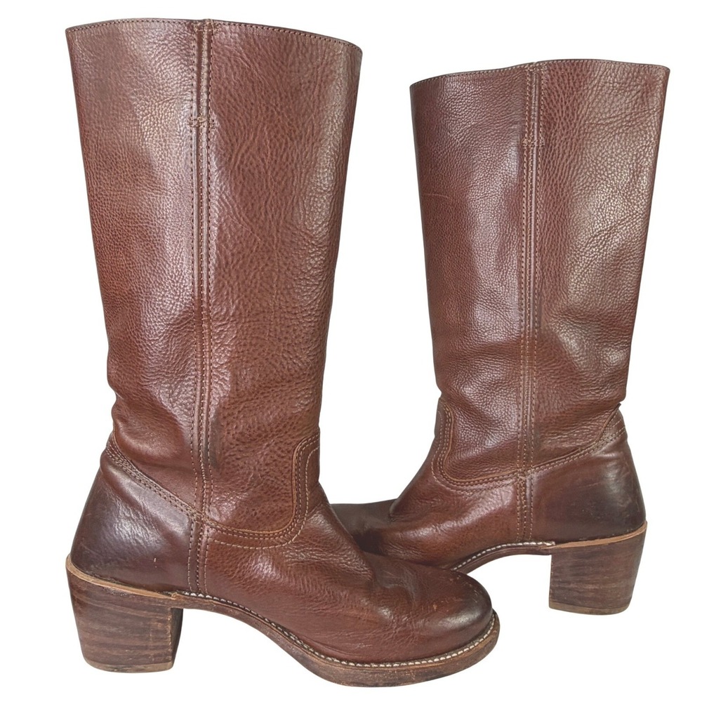 Vintage Frye Campus 14L Tall Boots Pebbled Leather Cognac Brown Women's 9.5M - Picture 11 of 15